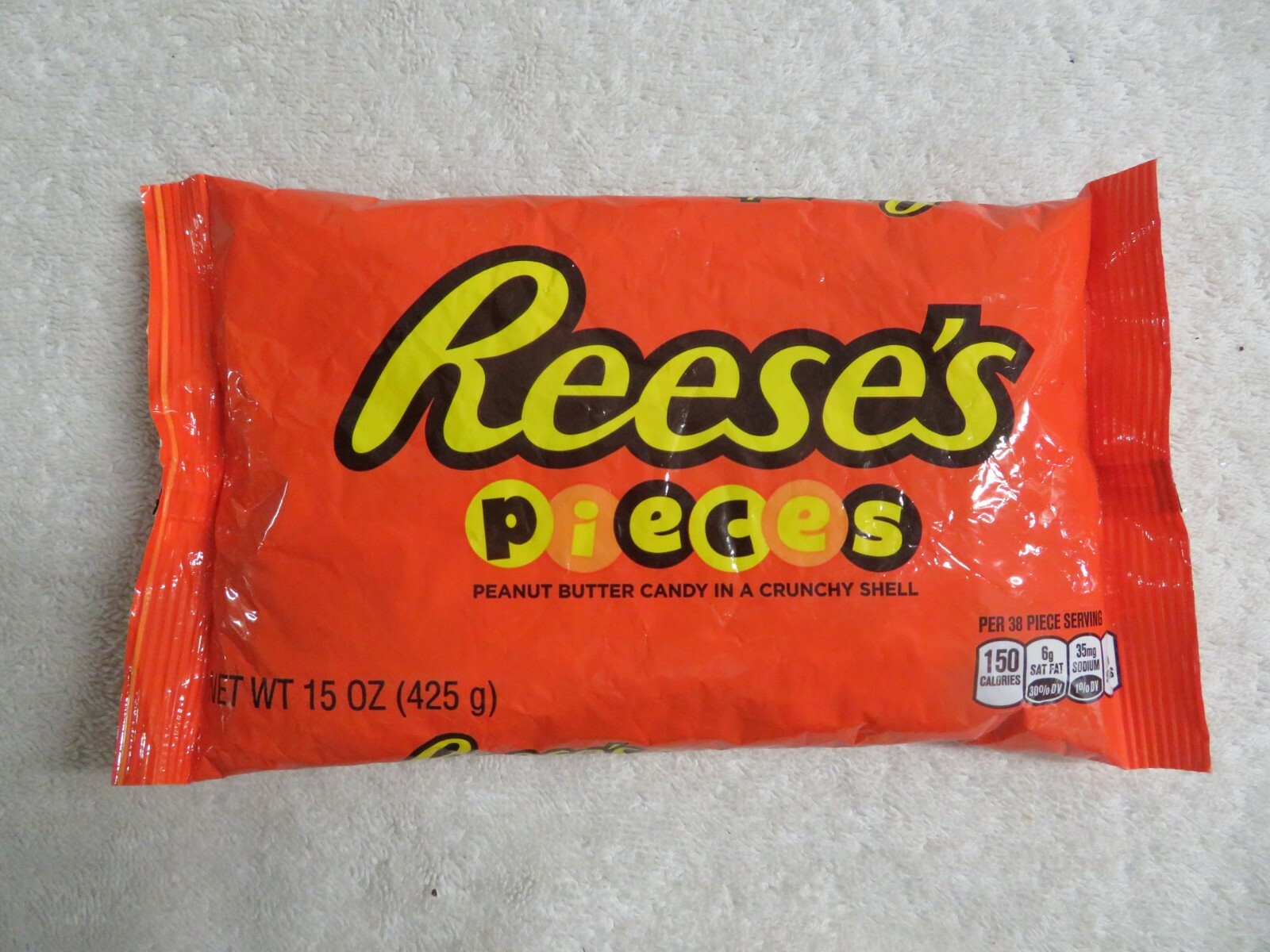 (1) Bag Reese’s Pieces Peanut Butter Candy In A Crunchy Shell 15 Oz @