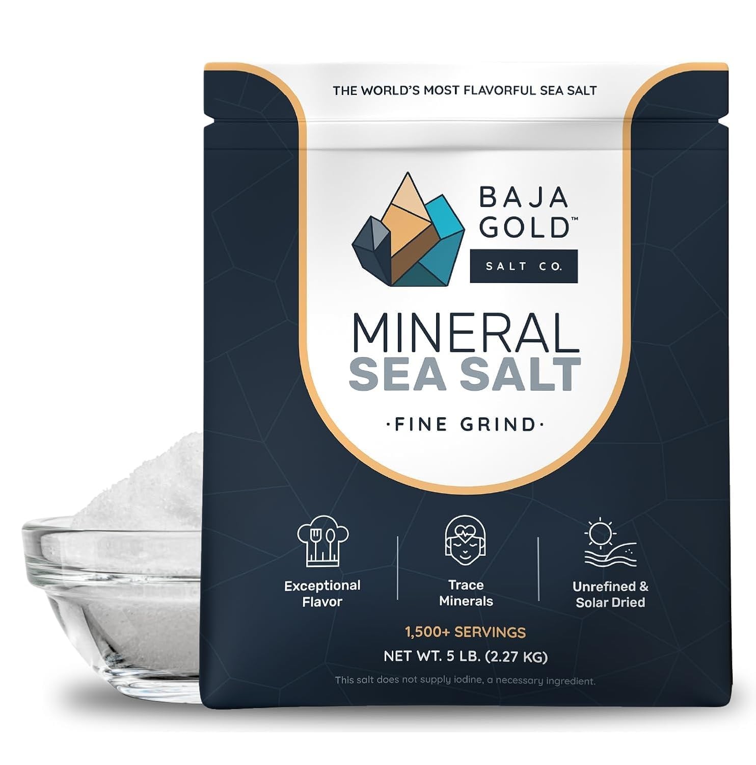 Baja Gold Mineral Sea Salt, Fine Grind, 5 Lb. Bag