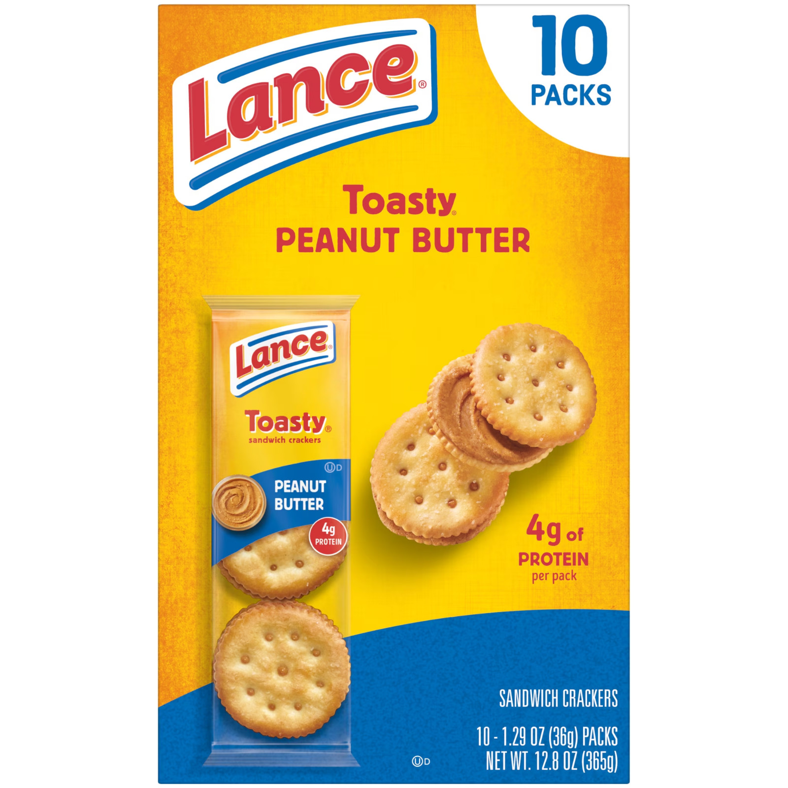 Lance Sandwich Crackers, Toasty Peanut Butter, 10 Individually Wrapped Packs, 6