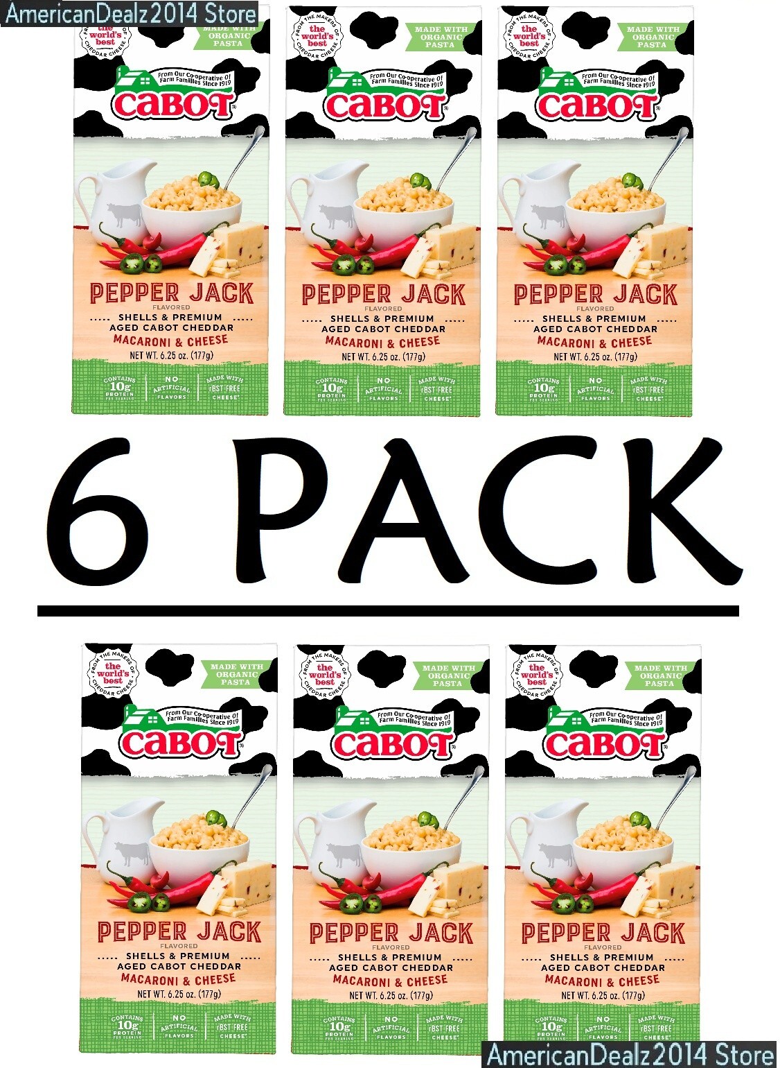 6 PACK – Cabot Pepper Jack Cheddar Mac & Cheese Shells Dinner 6.25 oz