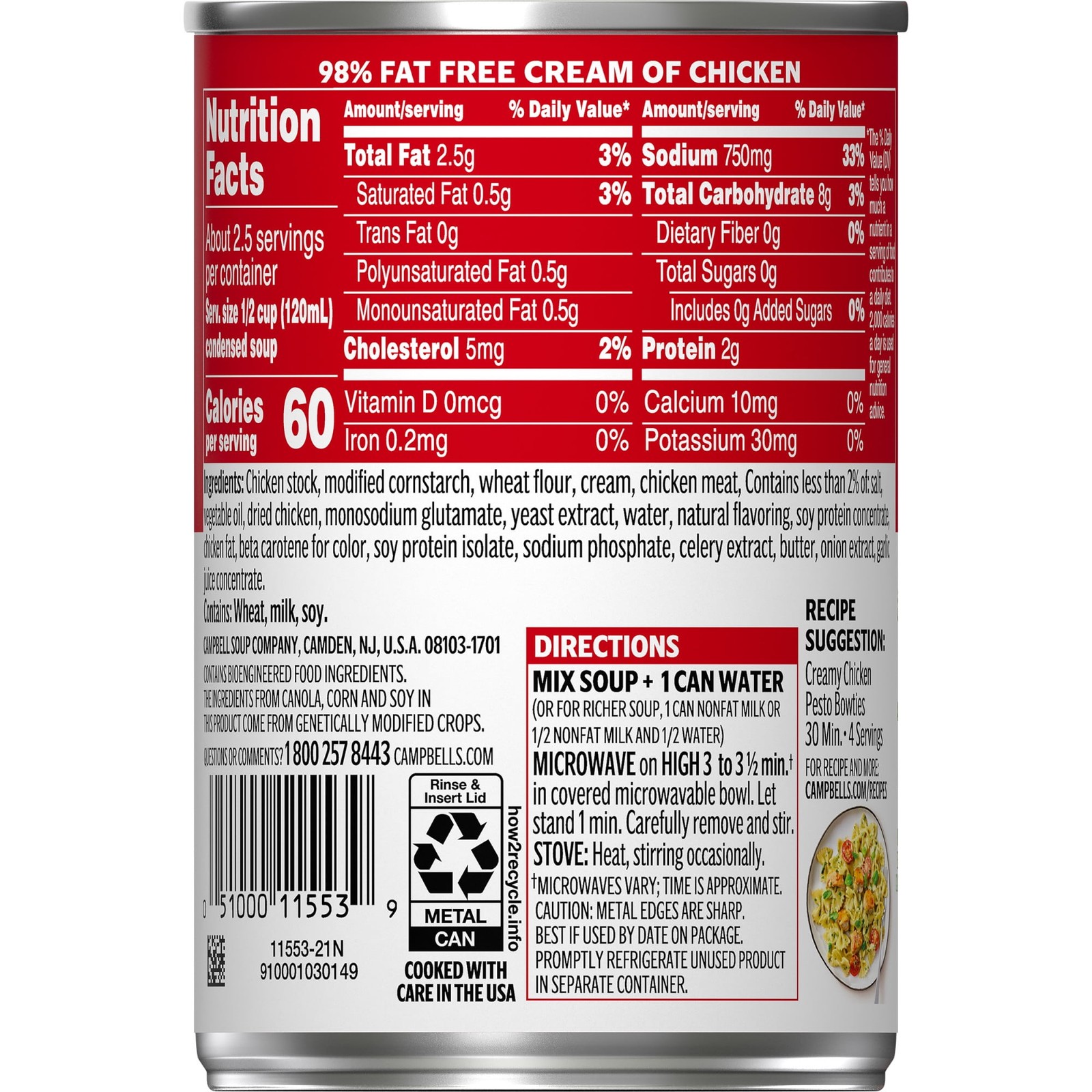 12 pack Condensed 98% Fat Free Cream of Chicken Soup 10.5 oz Can