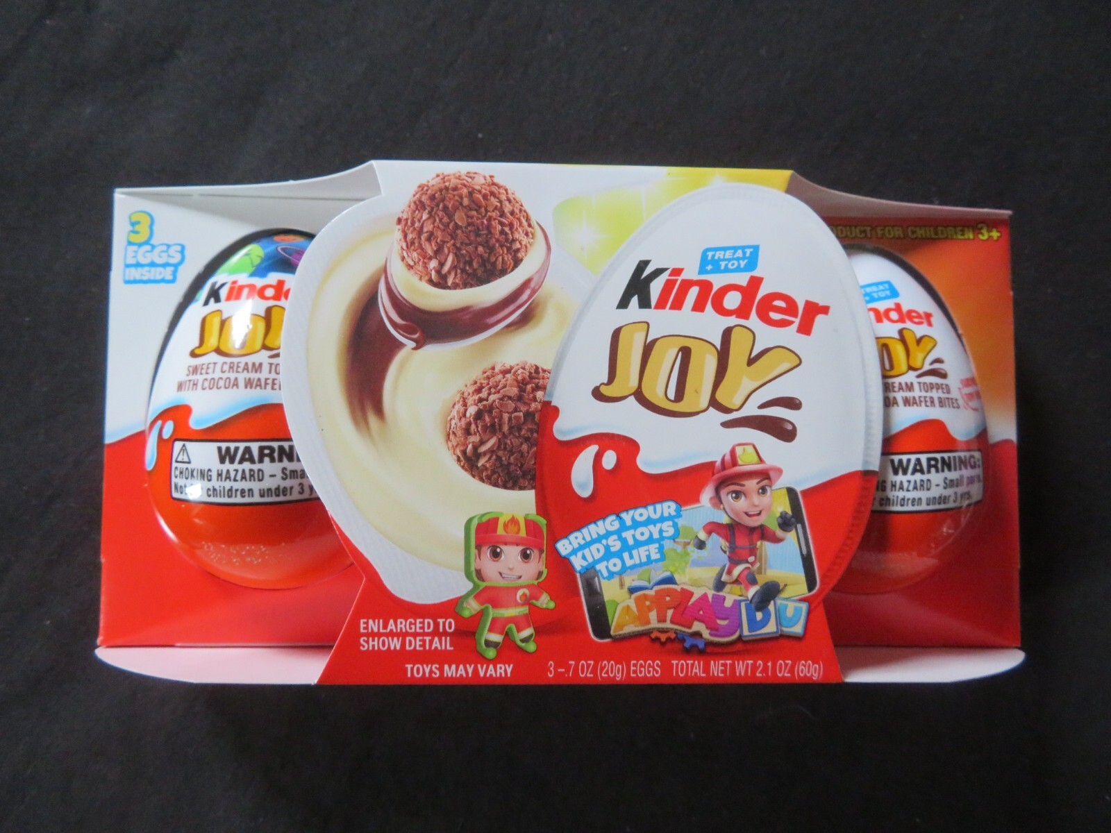 (6) Kinder JOY Treat + Toy Sweet Cream Topped w Cocoa Wafer Bites .7 Oz Each