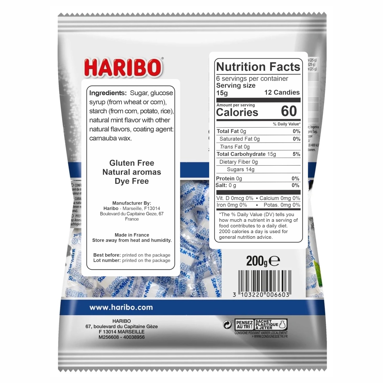 Haribo Starmint Fraîcheur Menthe Intense 200g 7.05 Ounce (Pack of 1), White