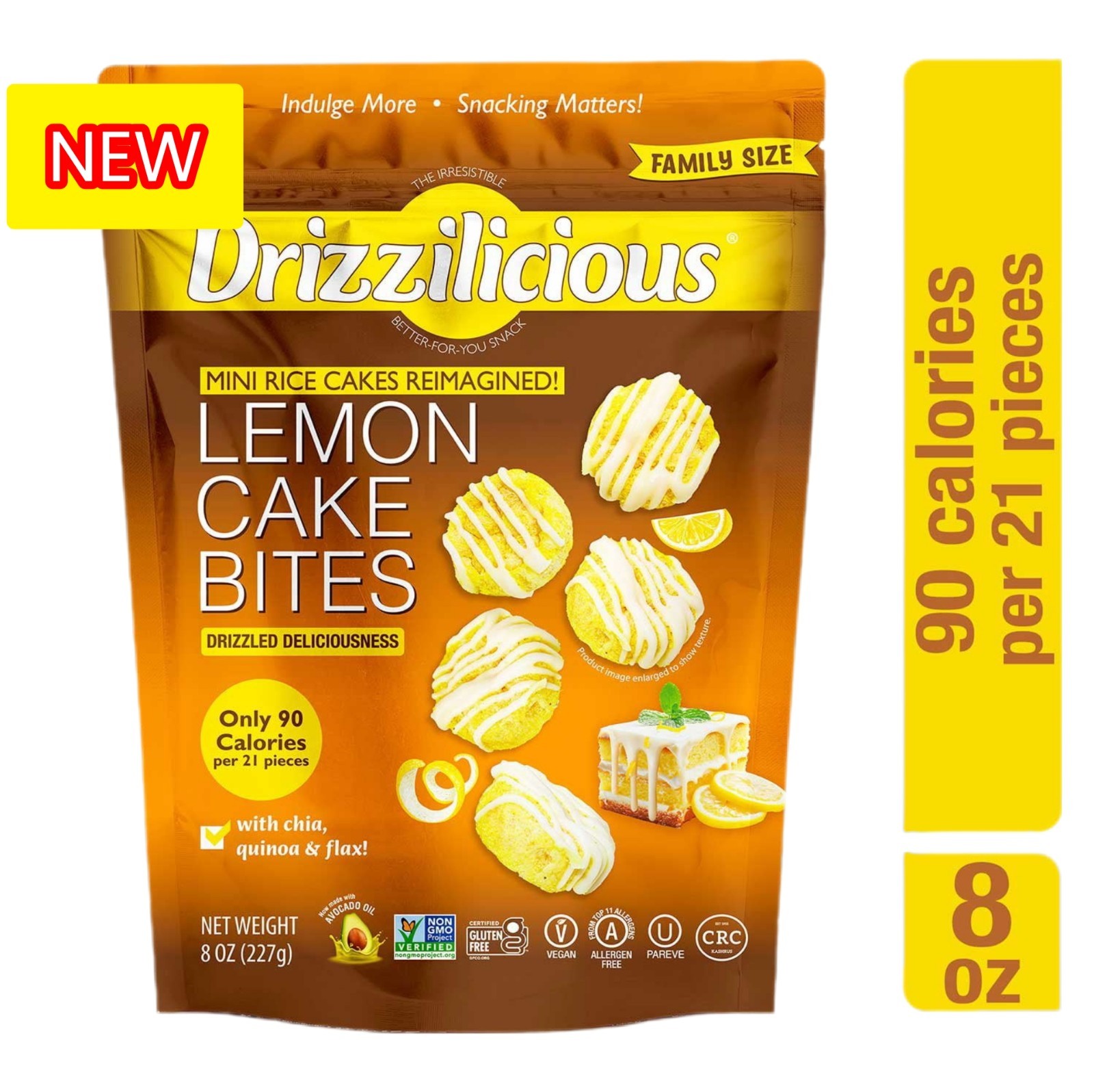 Drizzilicious Lemon Cake Bites Mini Rice Cakes Vegan Gluten Free Snacks 8oz