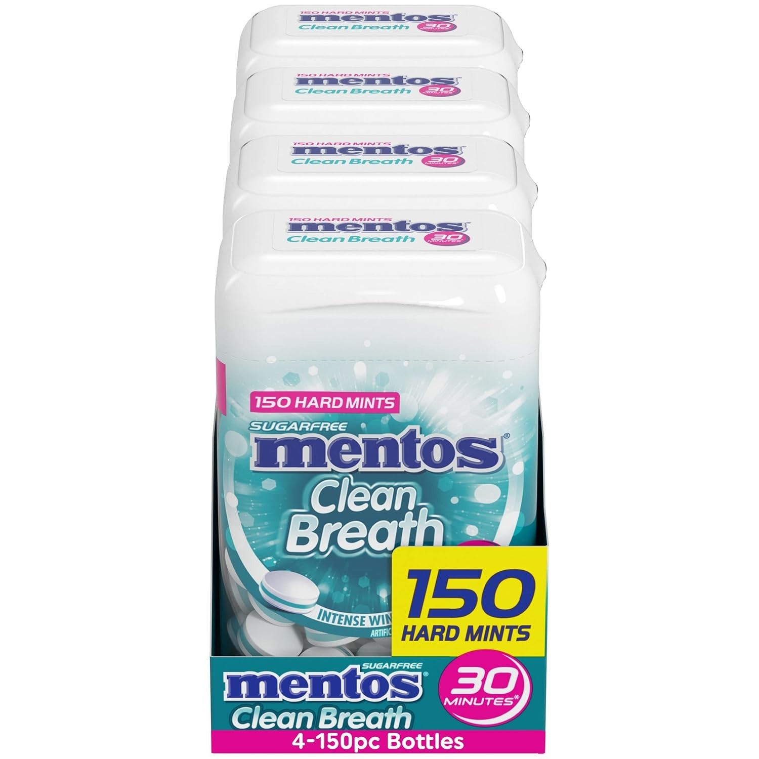 Mentos Clean Breath Hard Mints, Intense Wintergreen, 150 Pieces, 4 Count Pack