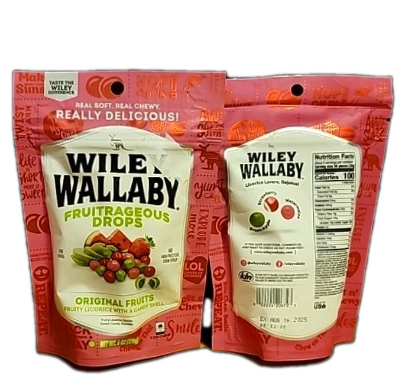 WILEY WALLABY WATERMELON GREEN APPLE & STRAWBERRY ORIGINAL FRUIT DROPS FREE SHIP