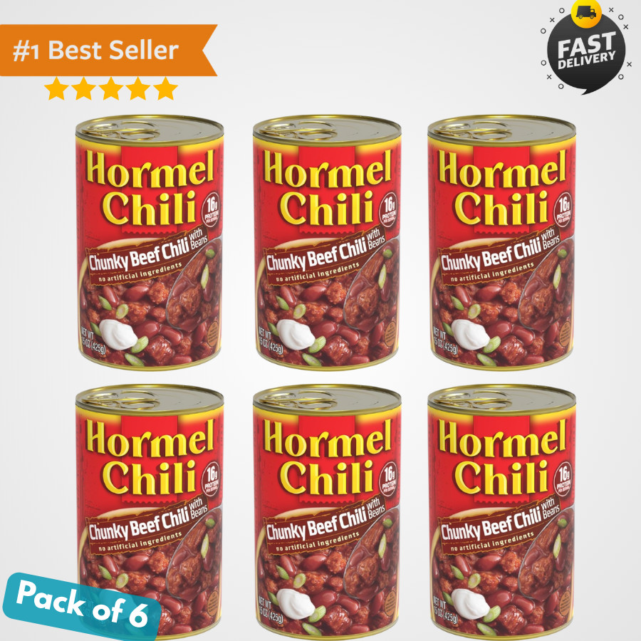 Hormel Chunky Beef Chili with Beans 15 Ounce Cans Pack of 6 Bulk Canned Food