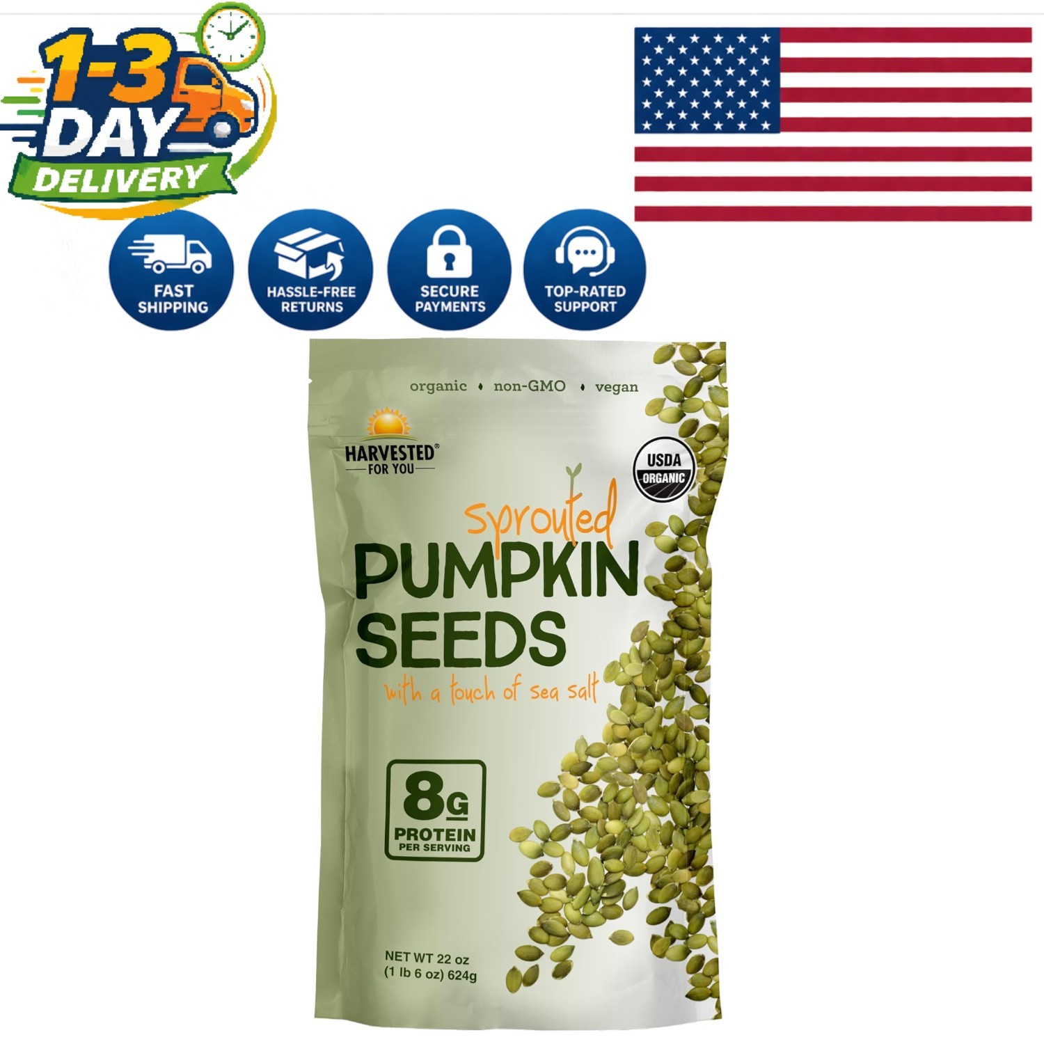 Guilt-Free 22oz Organic Sea Salted Sprouted Pumpkin Seeds – Gluten-Free &