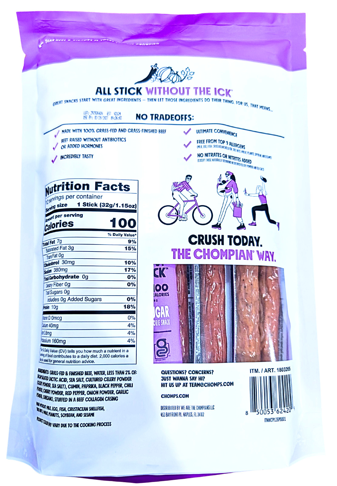 Chomps Taco Seasoned Grass-Fed Beef Sticks 12 Pack x 1.15 Oz EXP 02/2027
