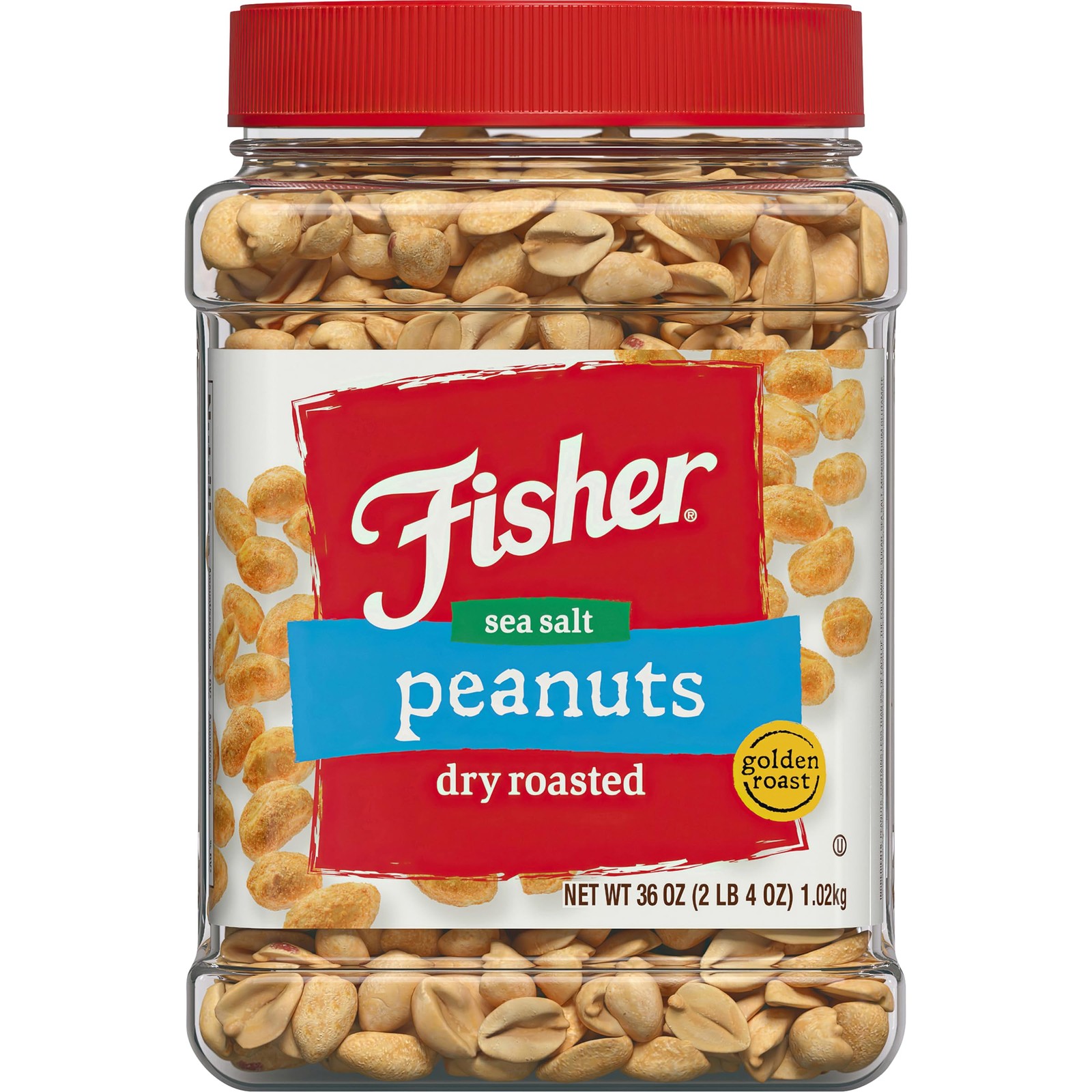 Fisher Snack Sea Salt Dry Roasted Peanuts, No Artificial Colors or Flavors, 36oz