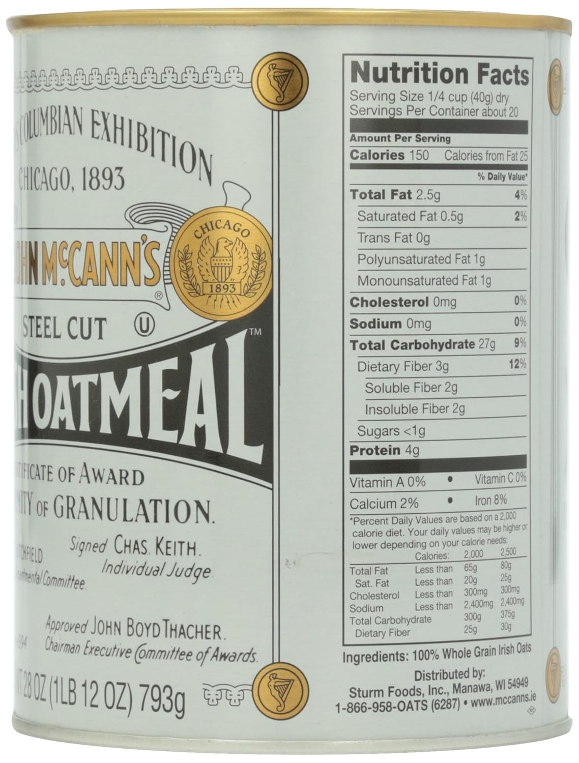 Wholesome Irish Oatmeal – 4 Pack of Traditional Steel Cut Oats, Gluten-Free