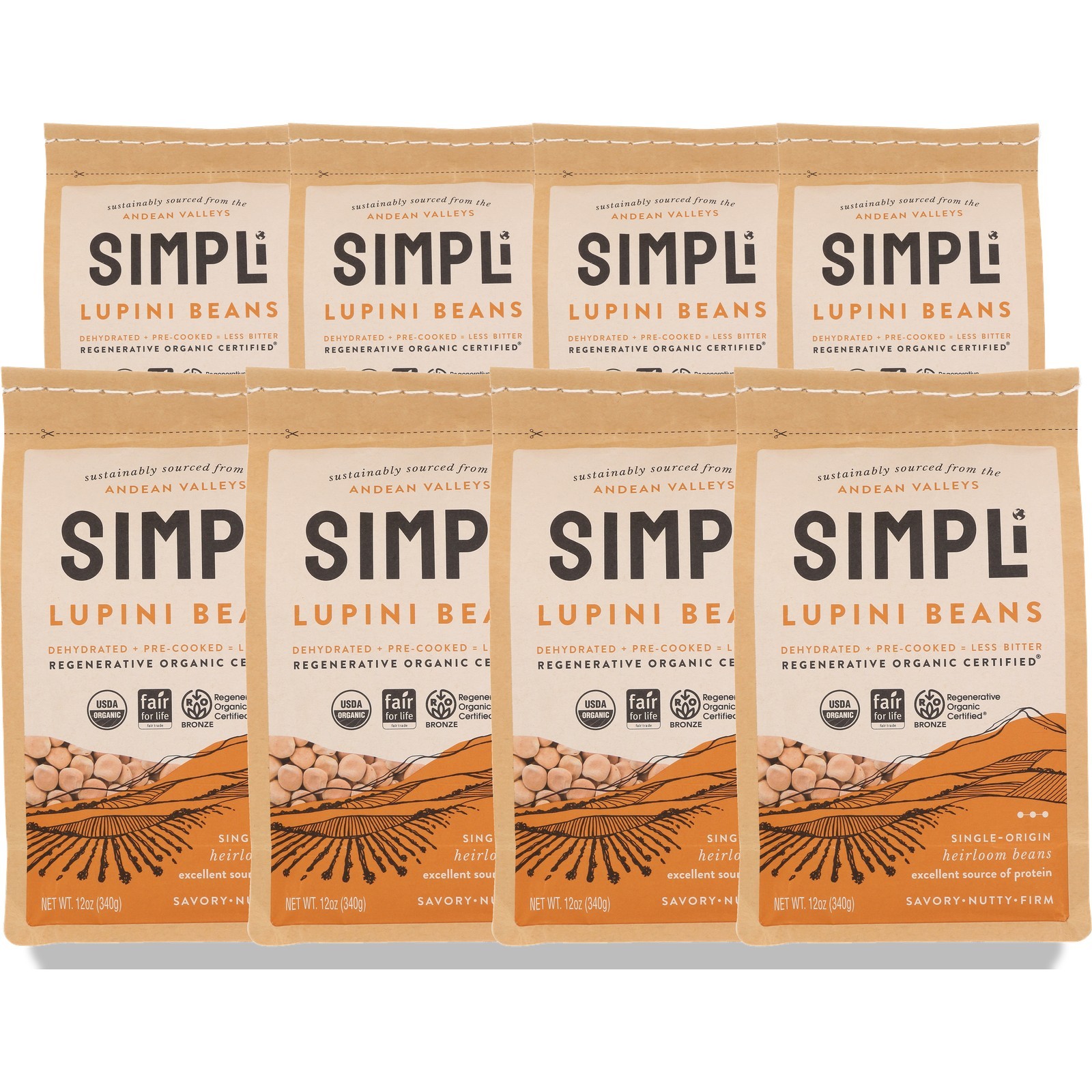 Simpli Organic Lupini Beans 12 Oz Package Heirloom 8 Pack