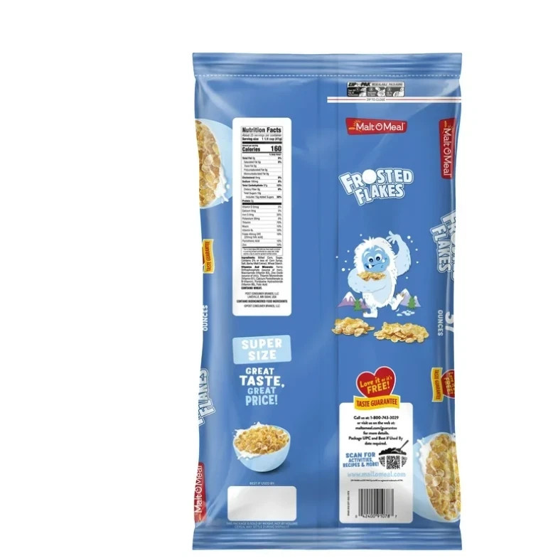 Malt-O-Meal Frosted Flakes Cereal, Family Size, Crunchy 37 oz Resealable Bag