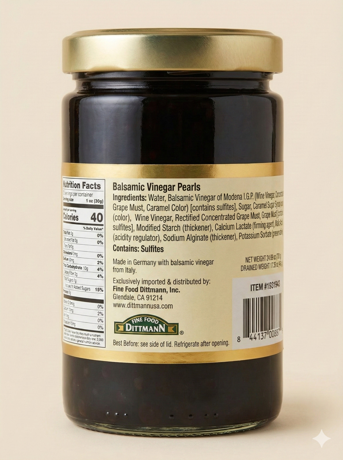 Special Dittmann Balsamic Vinegar Pearls 24.69 oz Jar Gourmet «Caviar» Topping