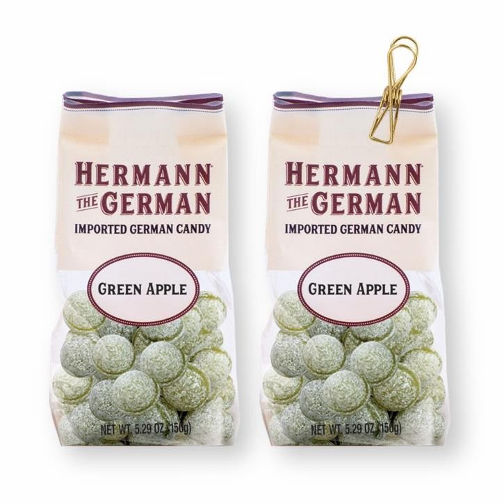 Hermann The German Green Apple Bavarian Hard Candy 5.29 Oz X 2 with Bag Clip