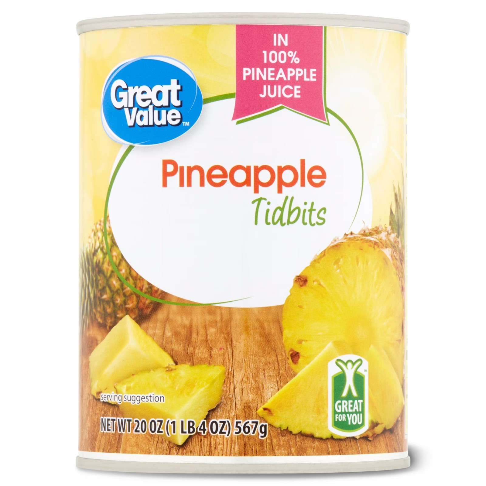 12 pack, Great Value Canned Pineapple Tidbits, 20 oz.