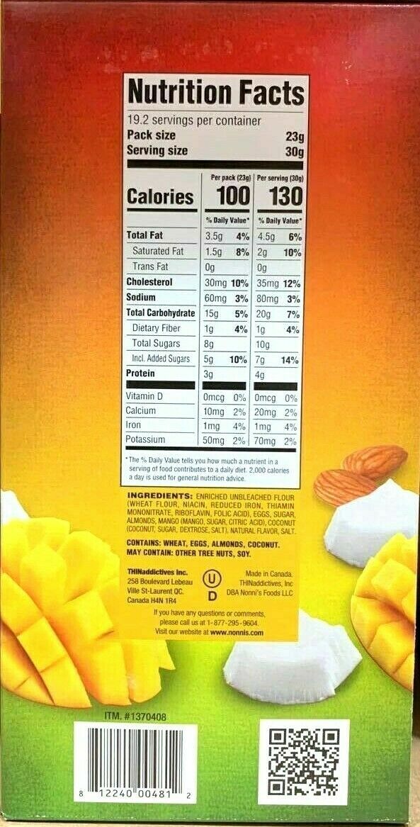 2 Packs THINaddictives Mango Coconut Almond Thin Cookies 25 ct 1.27 lb Each Pack