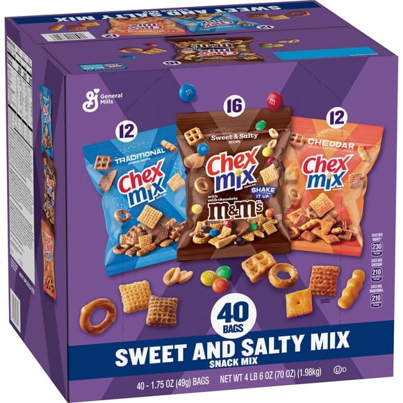 Chex Mix Variety Pack: Traditional, Cheddar & M&M Sweet & Salty, 1.75 oz, 40 ct.