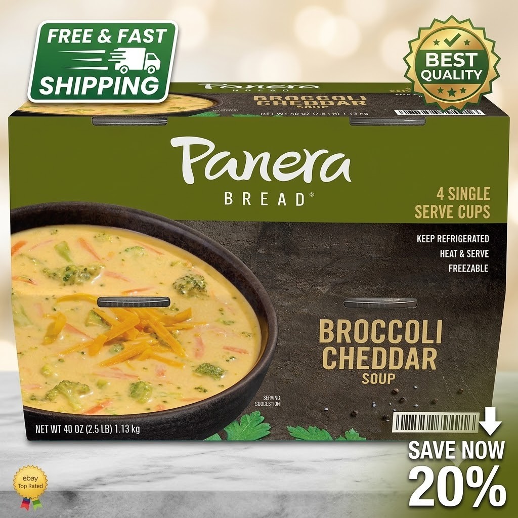 Panera Bread Broccoli Cheddar Soup 4 Pack Single Serve Cups 40oz Refrigerated Re