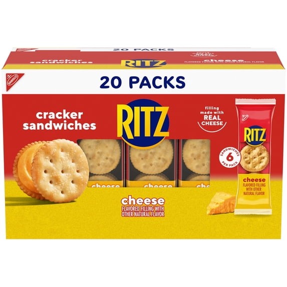 RITZ Cheese Sandwich Crackers, Lunch Snacks, 20 Snack Packs (6 Crackers Per Pack