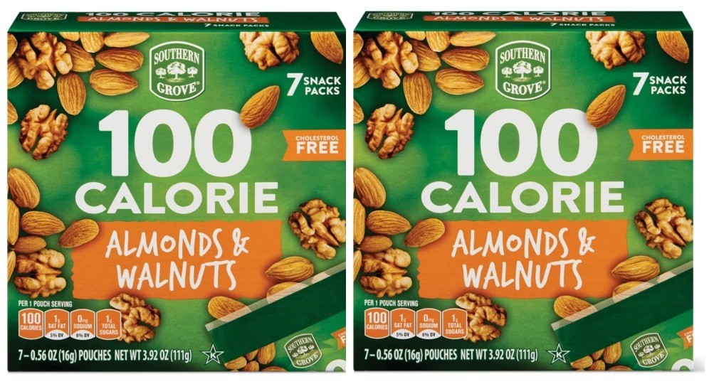 Southern Grove Whole Almonds & Walnuts 100 Calorie Packs , 7 Count (2 Boxes)