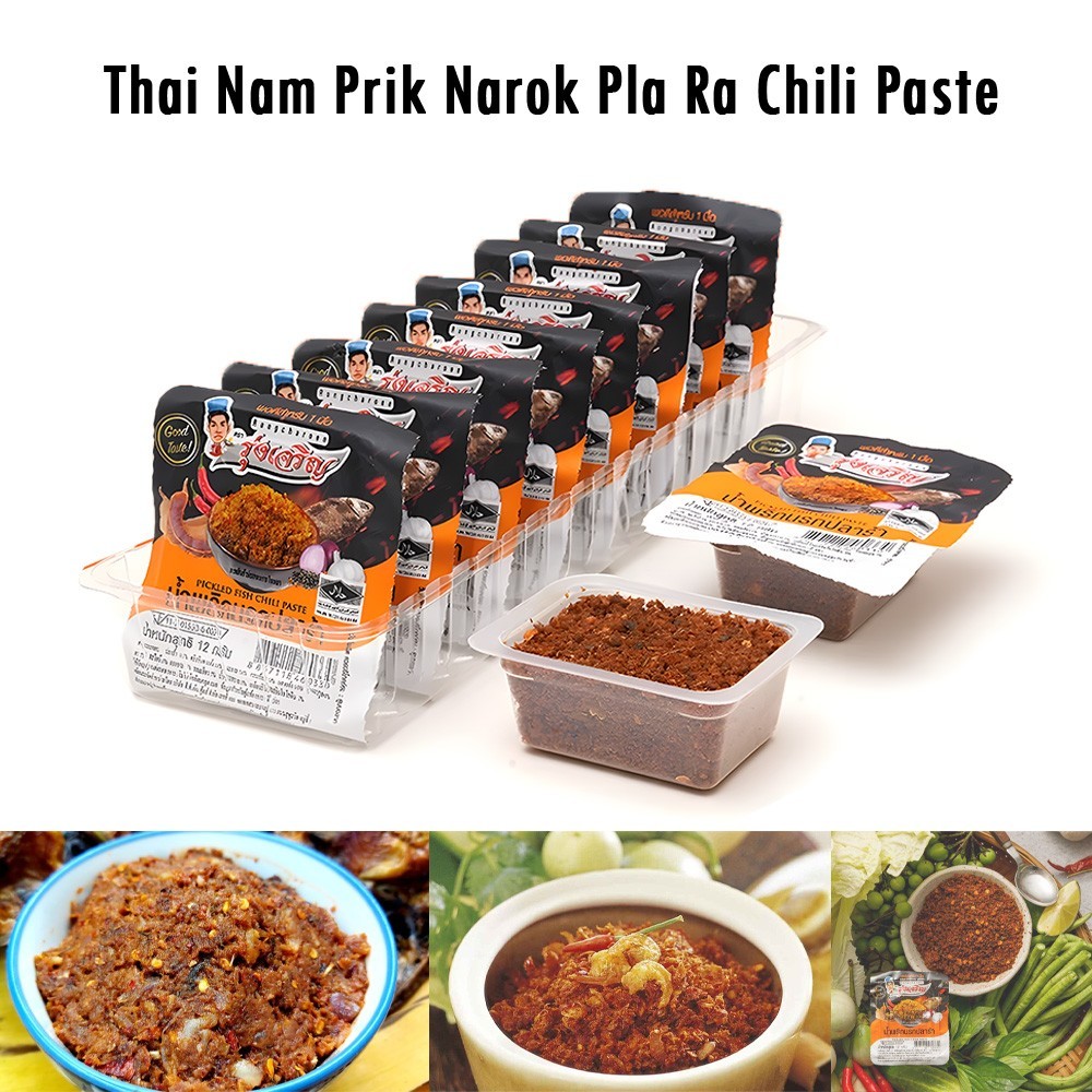 Thai Nam Prik Narok Pla Ra Chili Paste Mini Cups Pack of 9, Thai Spicy Dip Sauce