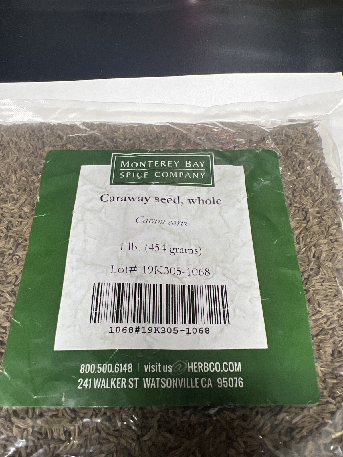 Caraway Seed Whole 1 Lb (454 Grams) Monterey Bay Spice Company New Unopened Bag