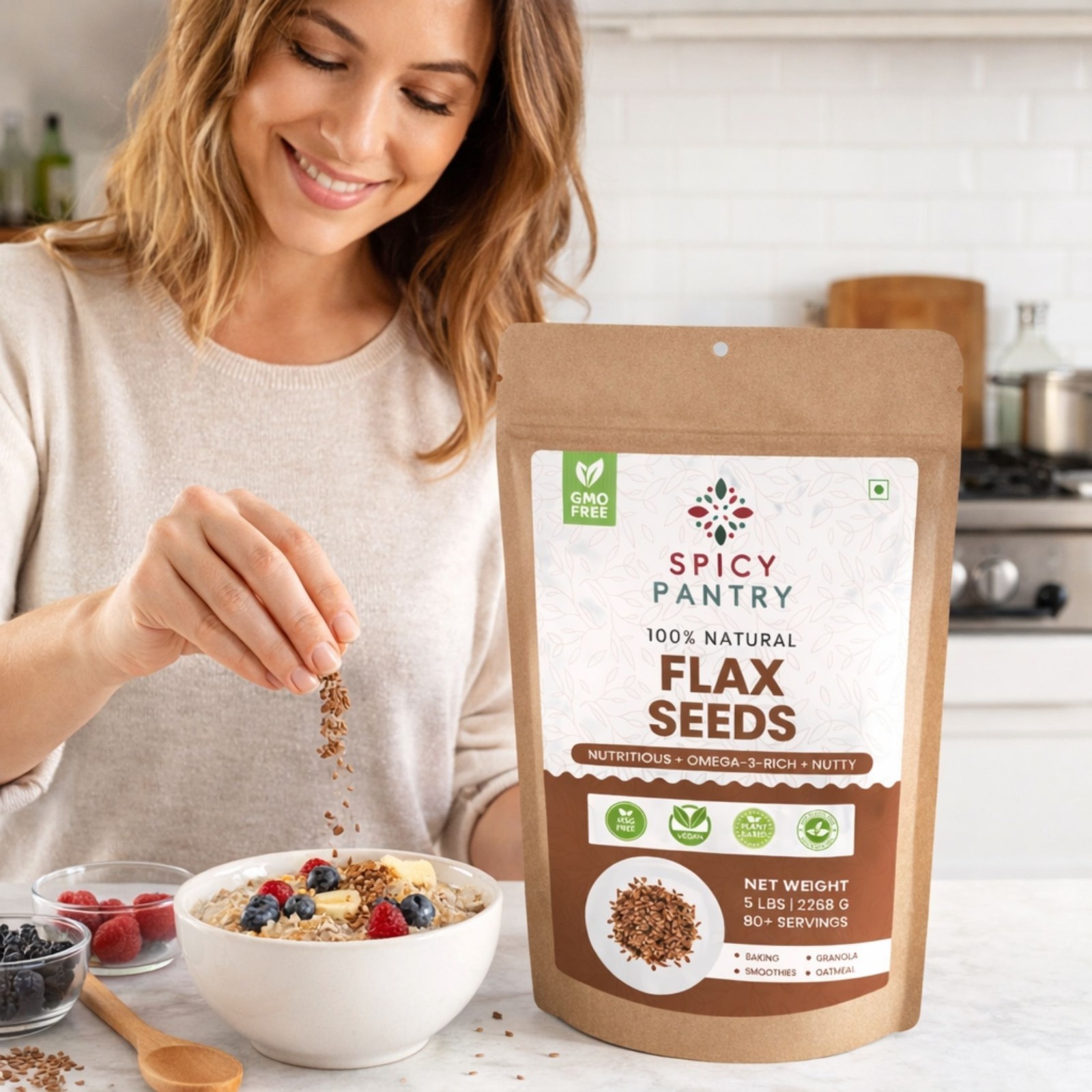 Brown Flax Seeds Whole – Omega-3 Rich & Pure – High in Fiber & Nutrition – 4 OZ