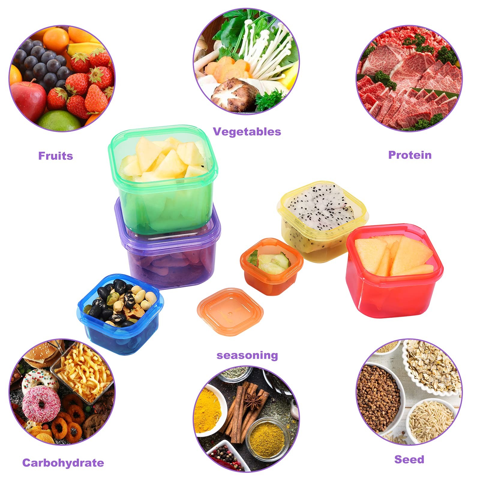 7Pcs Portion Control Container Kit,21 14 pieces, varying capacities, Purple