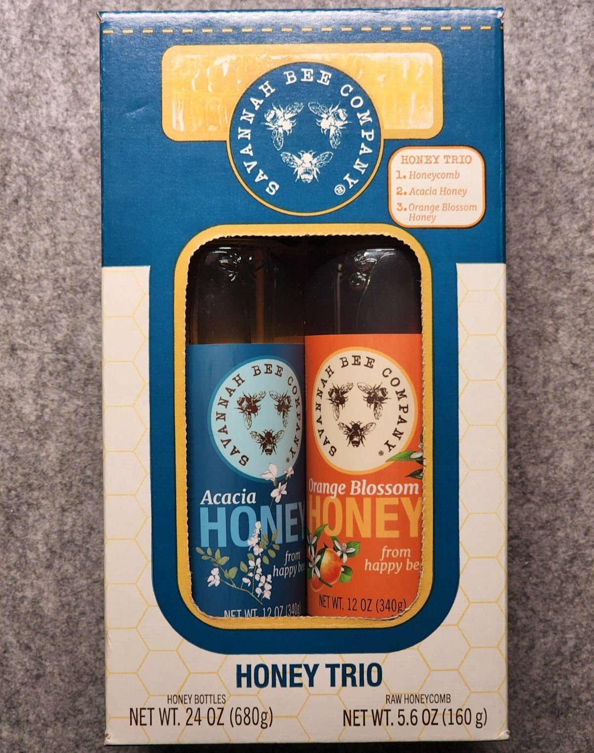Savannah Bee Company Honey Trio (Acacia + Orange Blossom + Raw Honeycomb) New!!!