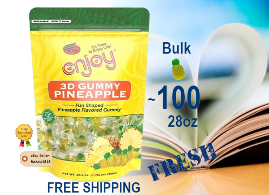 100CT Gummy PINEAPPLE Flavor 3D Shaped Soft Candy Gummies 1.76Lb Enjoy Hawaii