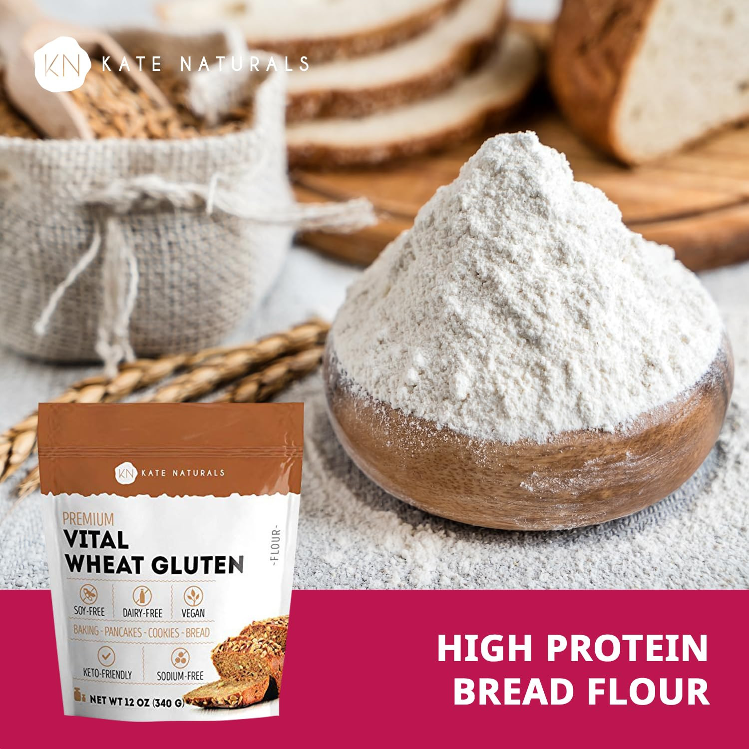 Vital Wheat Gluten for Bread Making, Baking & Seitan. Compatible with Bread Mach