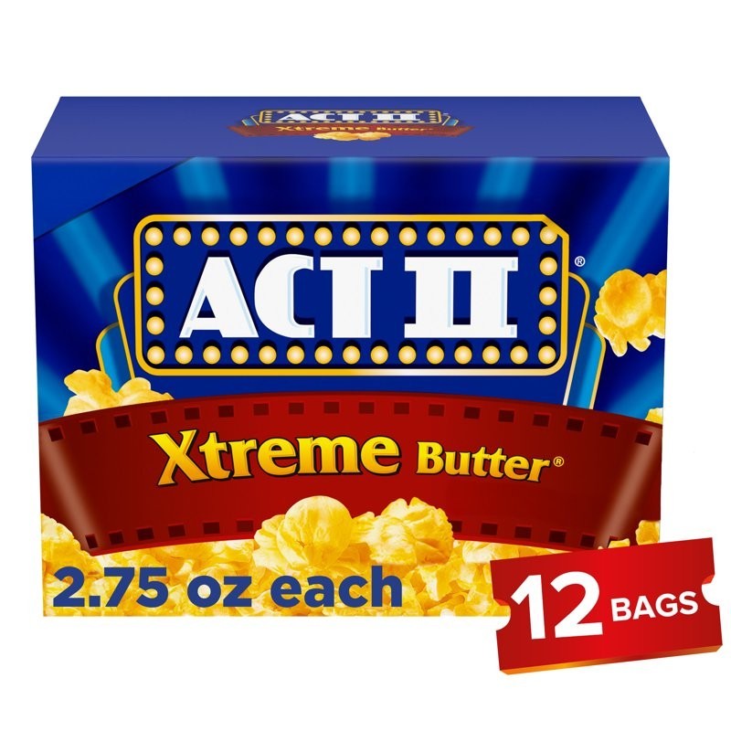 Act II Xtreme Butter Microwave Popcorn, 2.75 oz, 12 Count