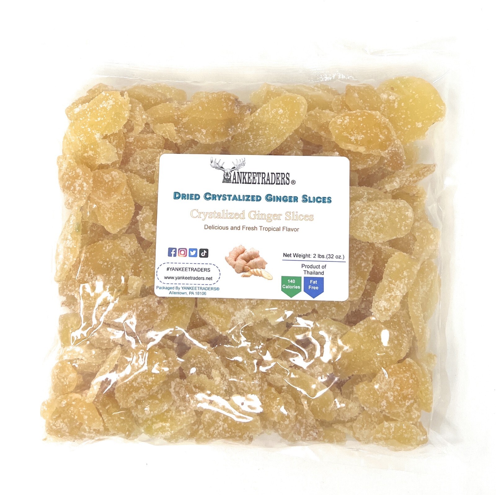Dried Crystalized Ginger Slices, 2 lbs. ~ YANKEETRADERS® ~ FREE SHIPPING