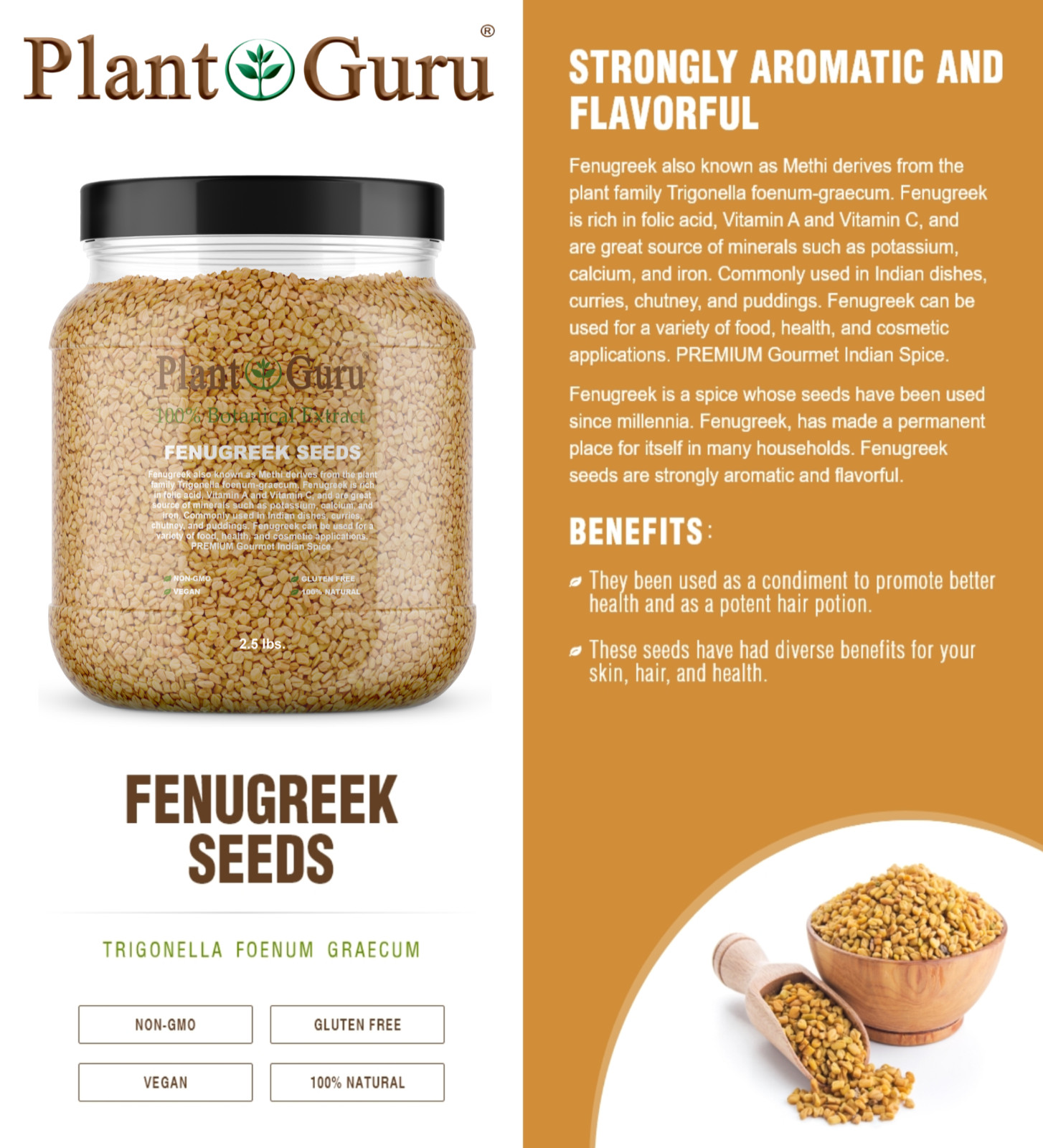 Fenugreek Seeds Whole 2.5 lbs. Jar Bulk Trigonella Foenum Graecum Methi Seed