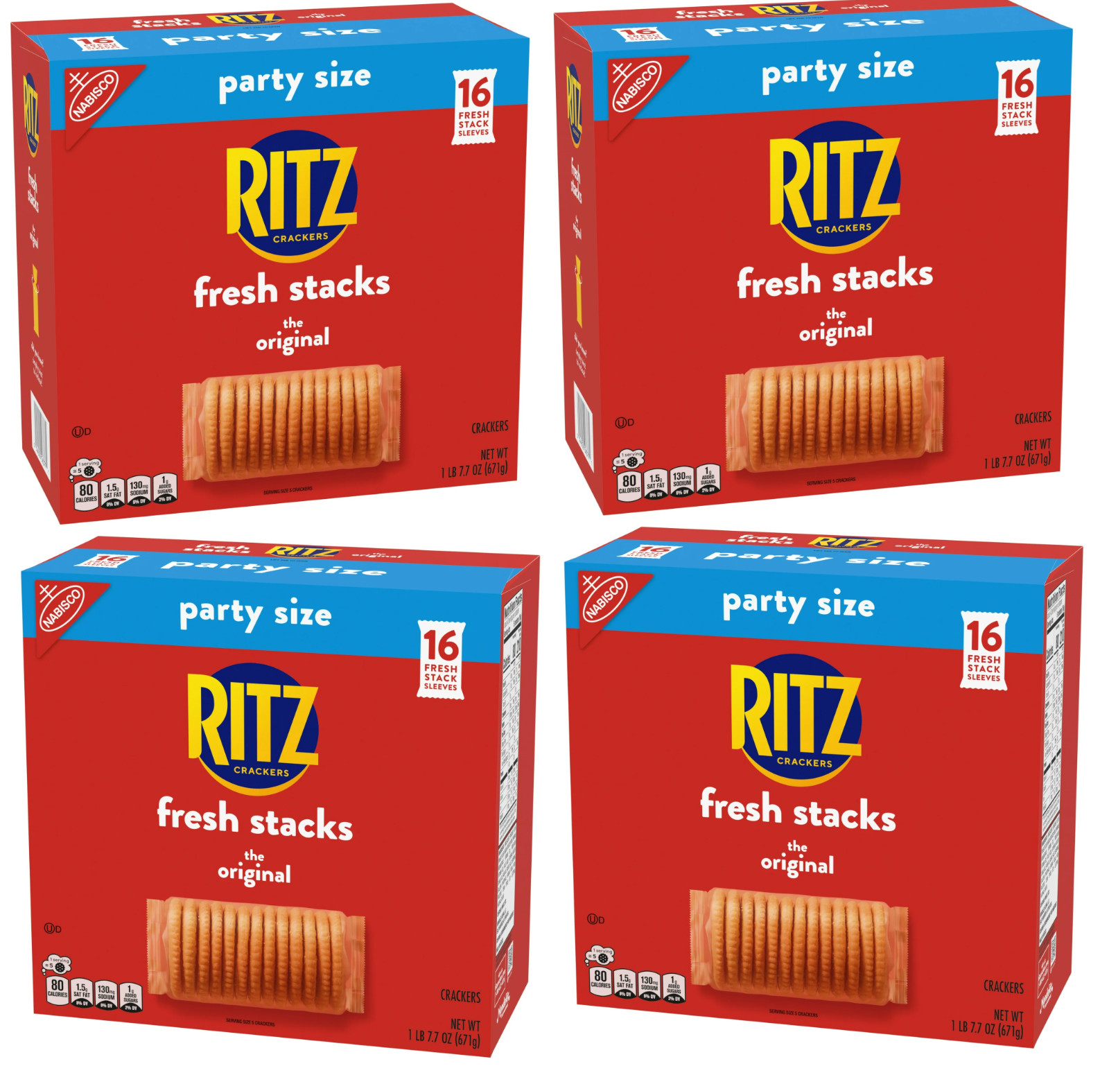 (4 pack) RITZ Fresh Stacks Original Crackers, Party Size, Travel Snacks,23.7 oz