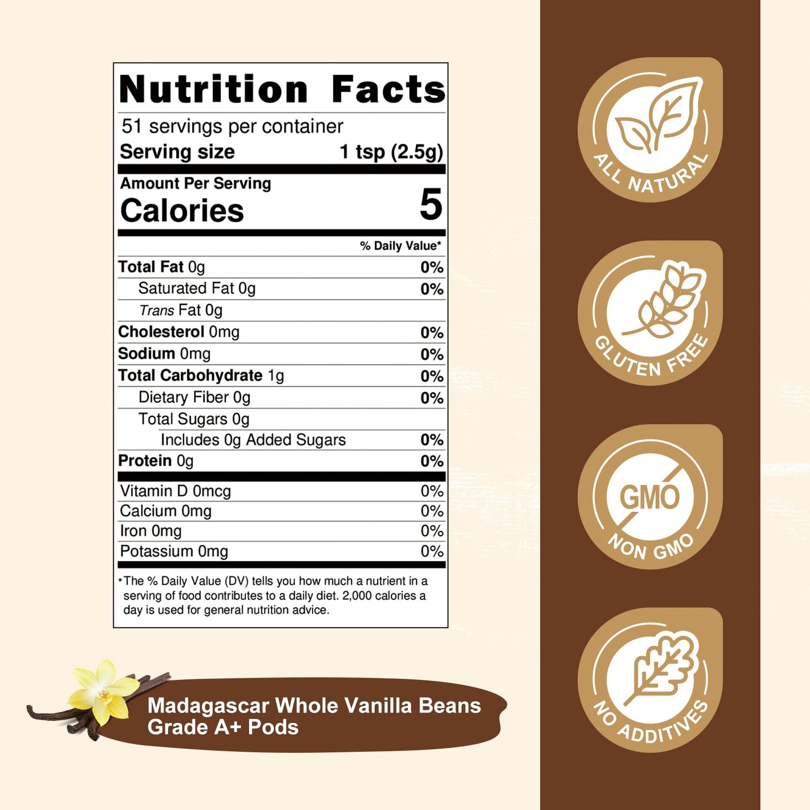 Pure Madagascar Vanilla Powder 4.5 oz, A+ Grade Whole Bean Ground Fine Gourme…
