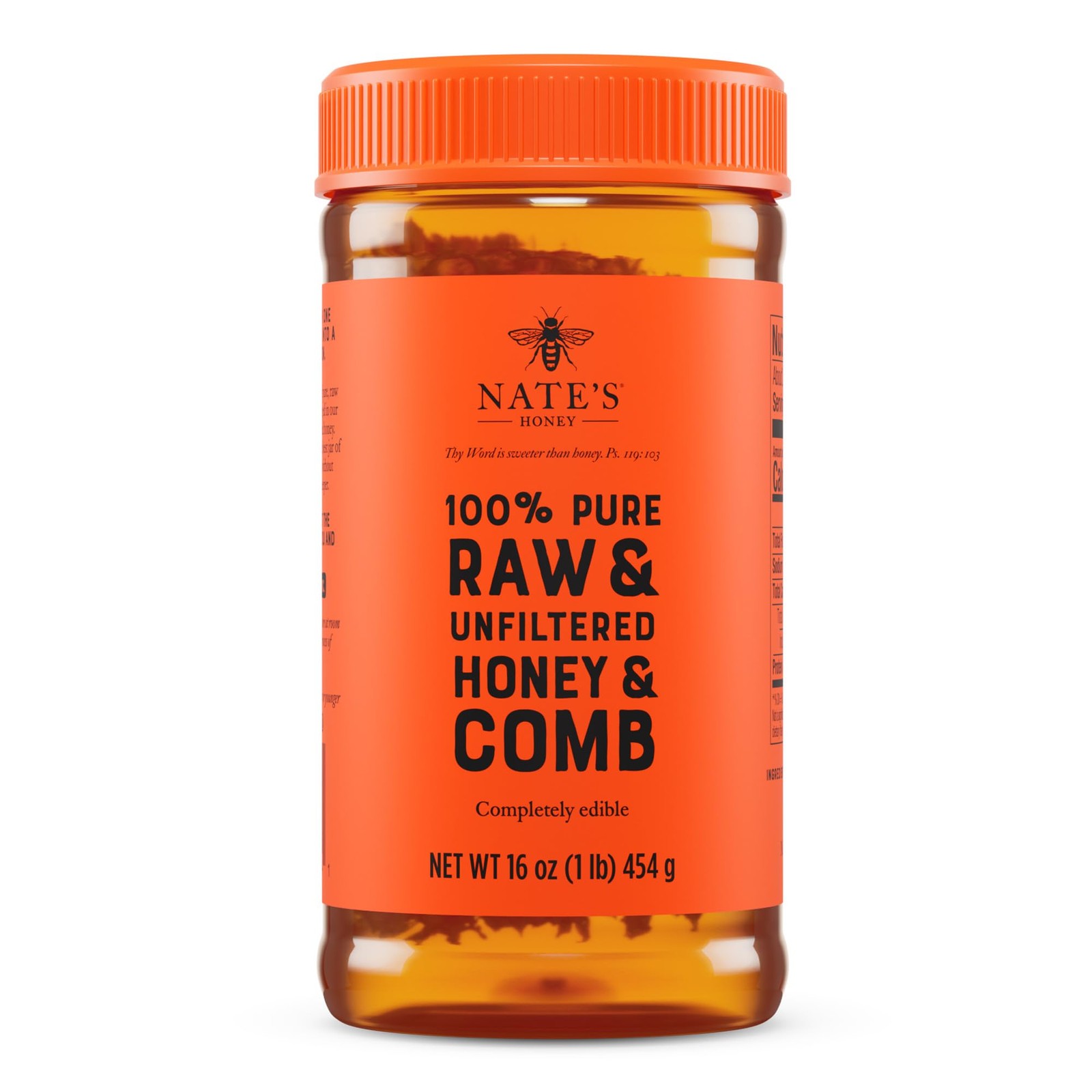 Nate’s 100% Pure Raw & Unfiltered Honey and Comb 16 Ounce (Pack of 1), Orange