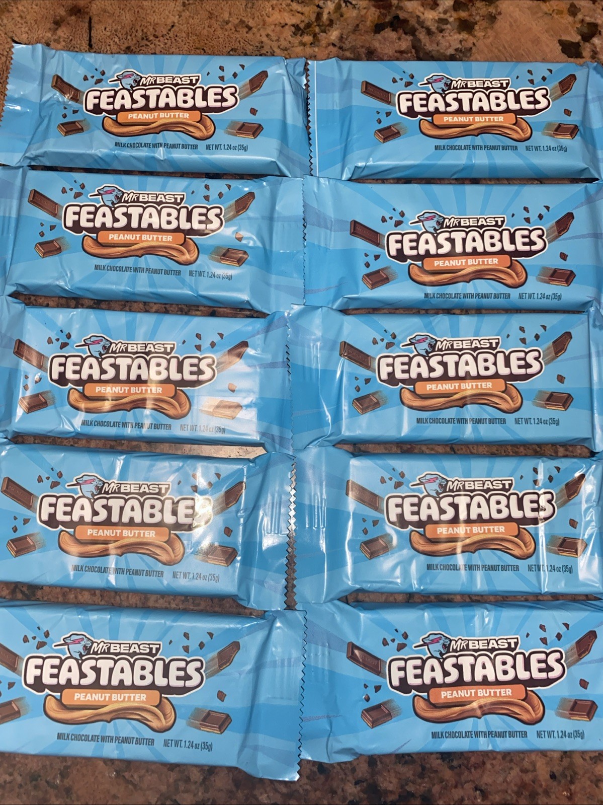 (10) Mr Beast Feastables Peanut Butter Candy Bars 1.24oz(35g)