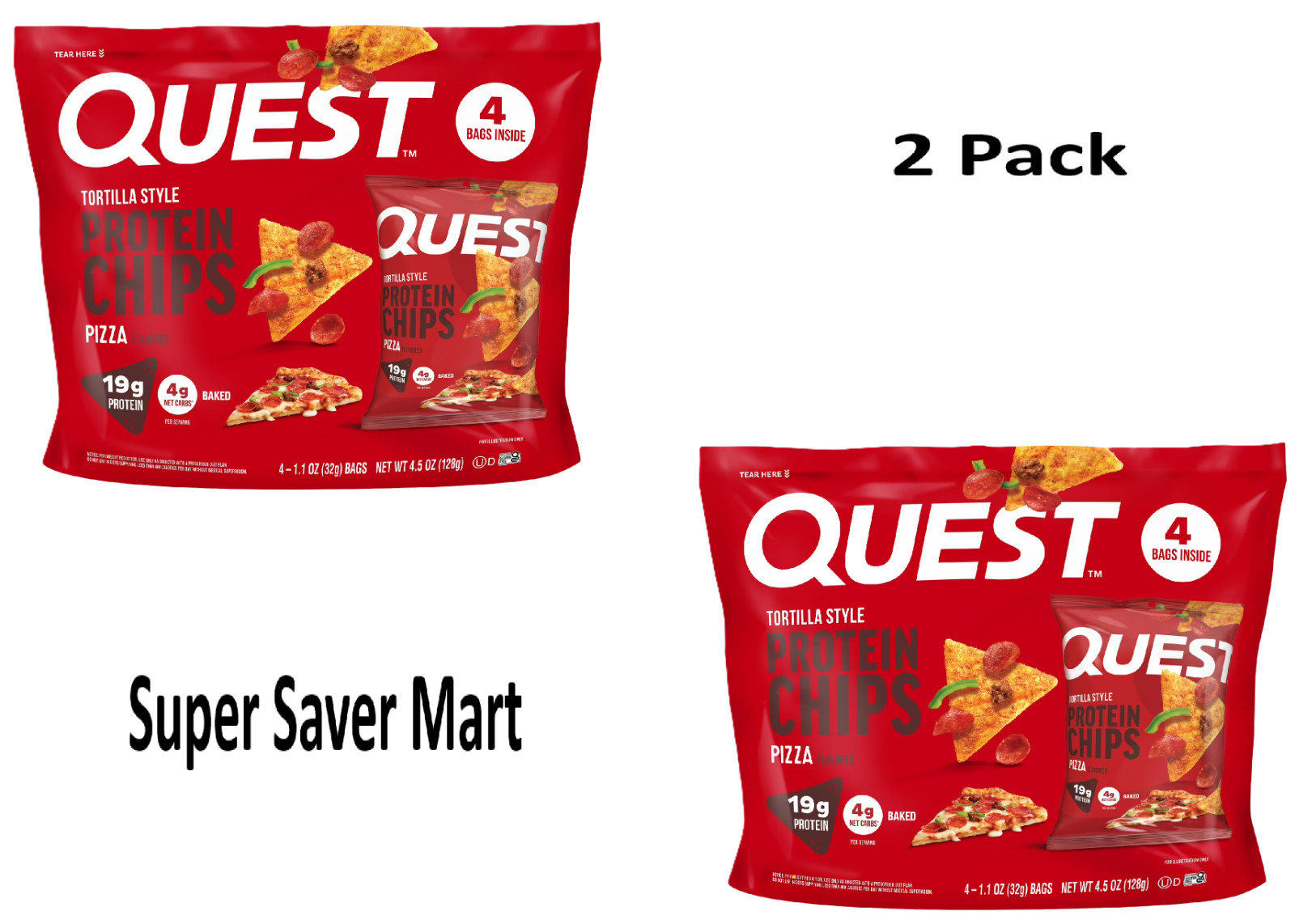 (2 Pack) Quest Tortilla Style Protein Chips, 19g Protein,Pizza Flavor