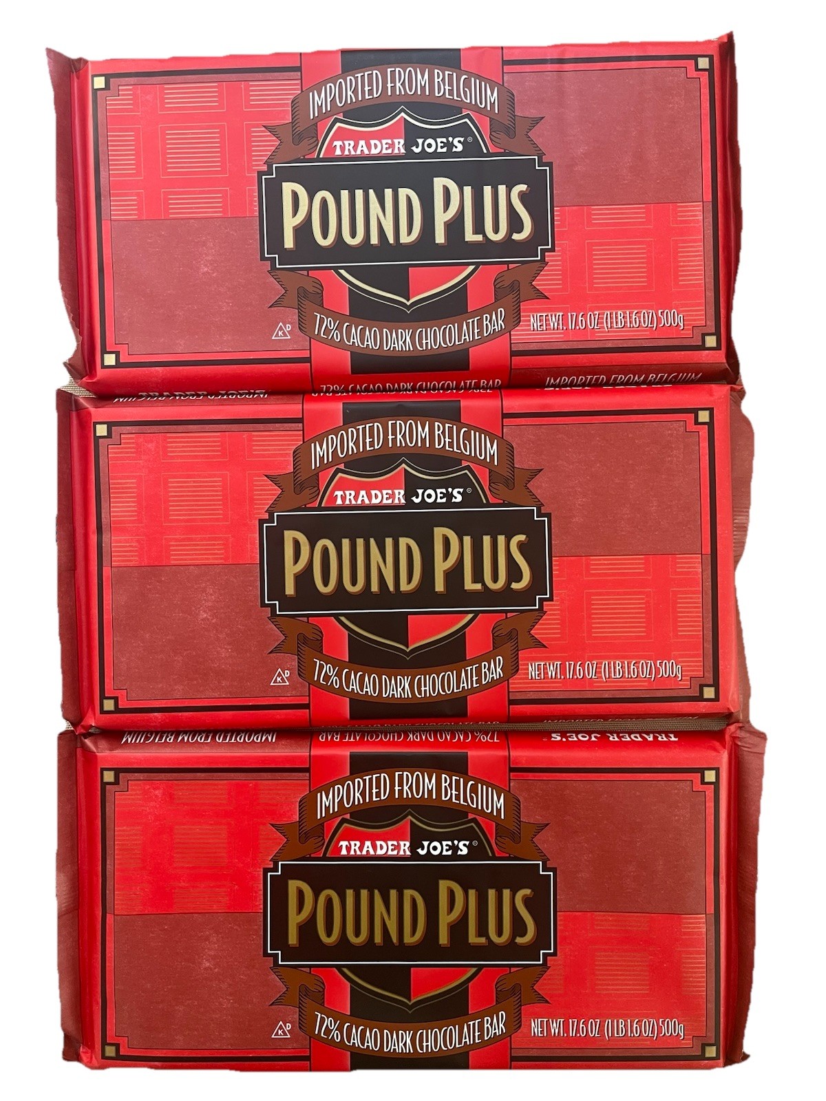 3X Trader Joe’s Pound Belgium 72% Dark Chocolate Bars 17.6 oz/1 lb Exp 06/2027