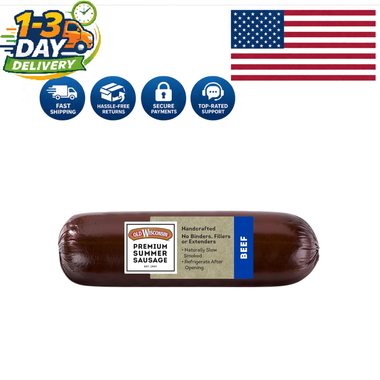 Ready-to-Eat Gluten Free Beef Summer Sausage, 8 Ounce – Hardwood Smoked Delight