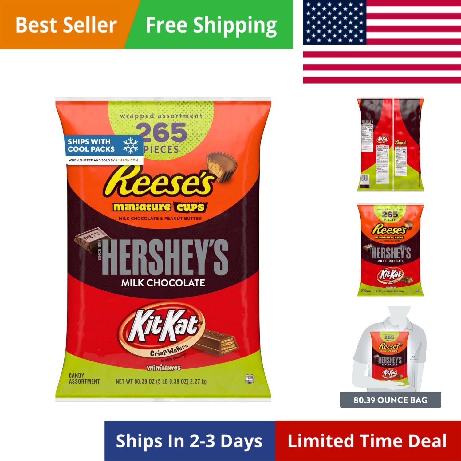 KIT KAT and REESE’S Assorted Milk Chocolate Candy Bulk Bag, 80.32 oz 265 Pieces