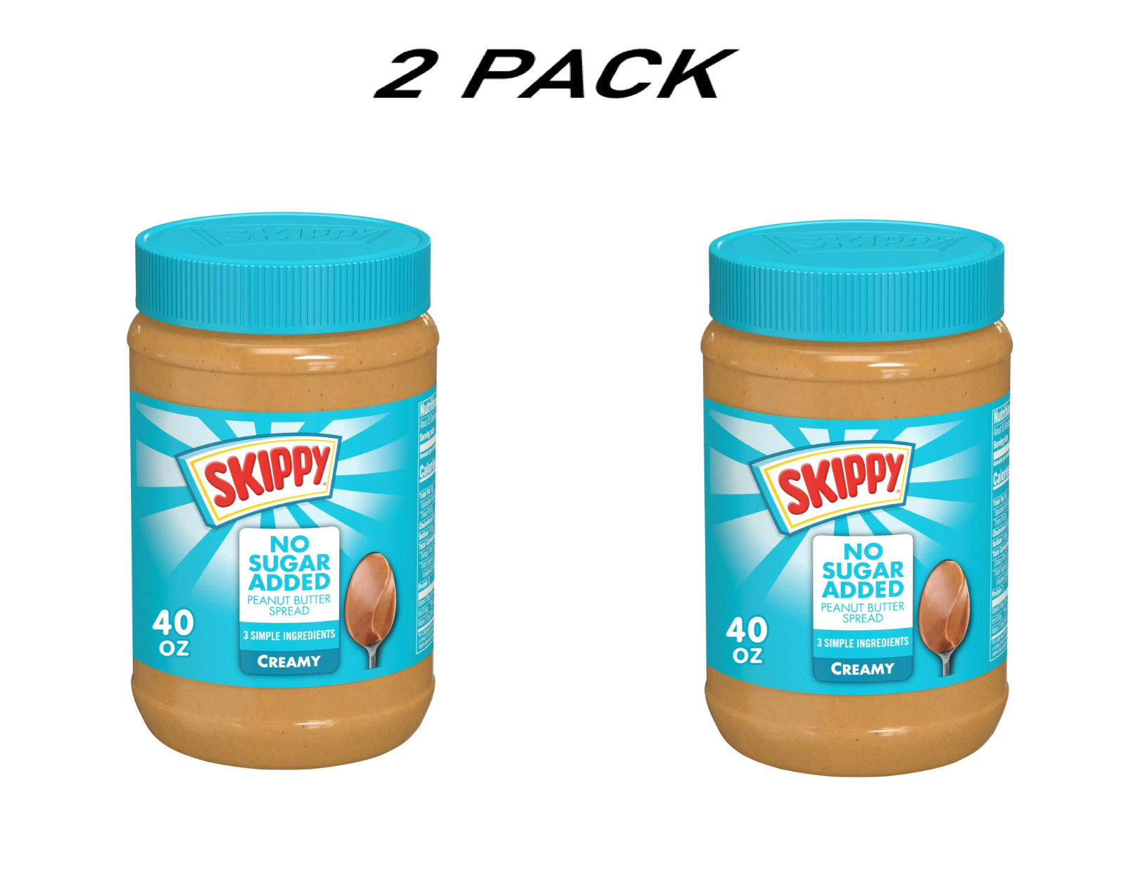 (2 PACK) SKIPPY No Sugar Added Creamy peanut butter, Shelf-Stable, 40 oz Jar