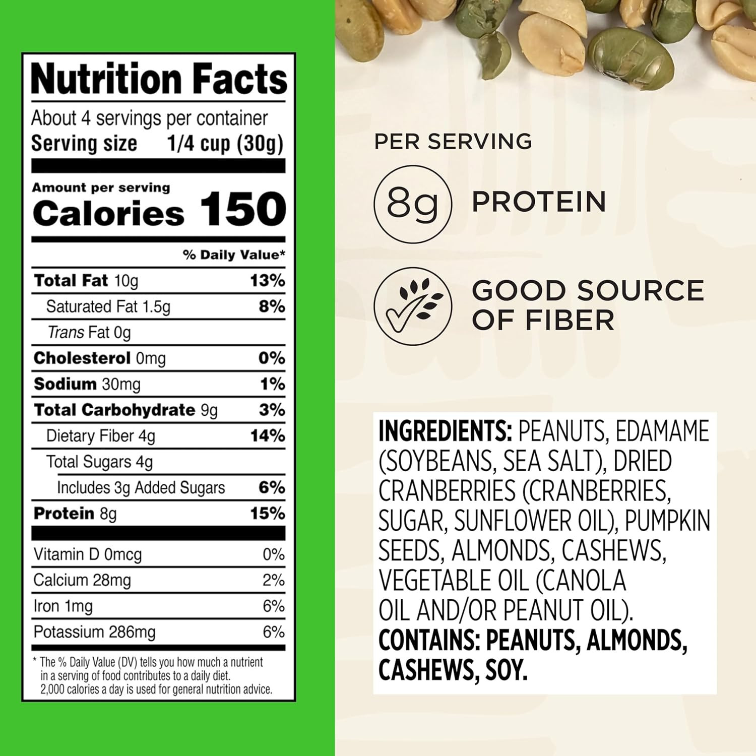 Protein Power Snack Mix with Peanuts, Roasted Edamame, Dried Cranberries, Pumpki
