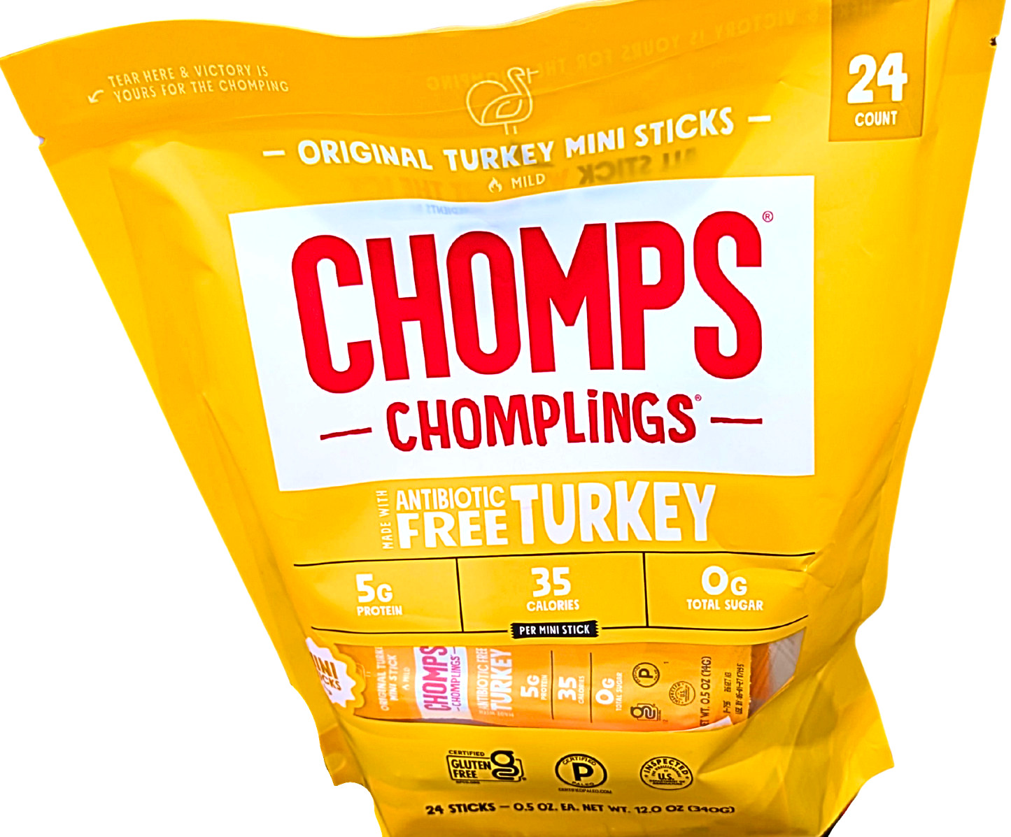 Chomps Turkey Chomplings Mini Meat Sticks 12 Oz 24-Count EXP 06/2027