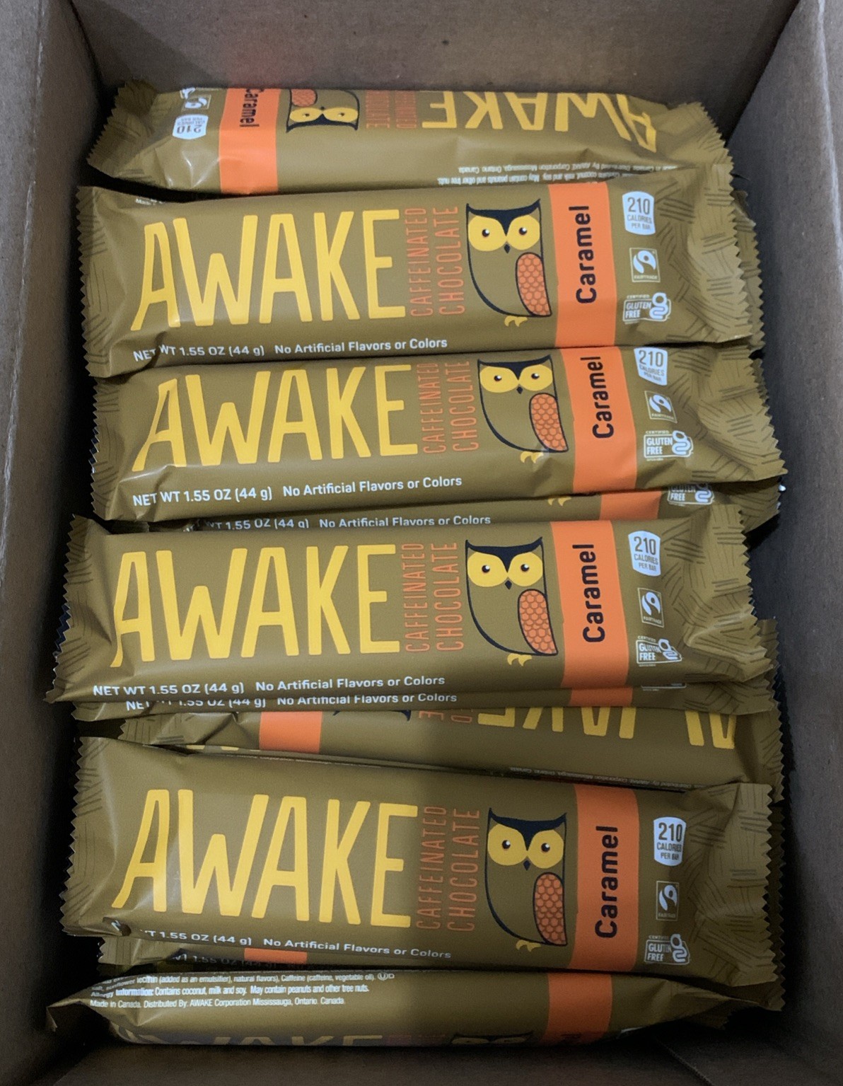 78 Awake Caffeinated Chocolate Caramel 1.55oz Chocolate Candy Bars BULK