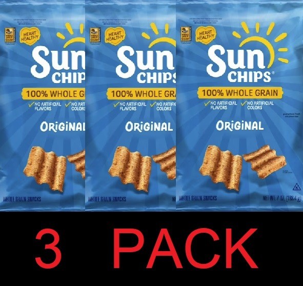 Sun Chips 100% Whole Grain ORIGINAL Snack Chips Bag 7 oz​ – 3 PACK