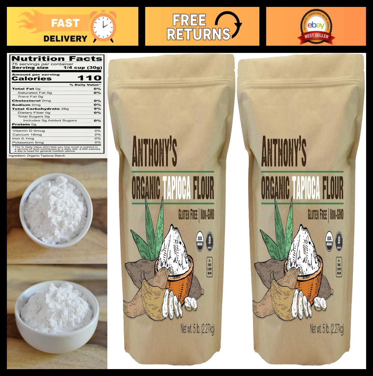 Organic Tapioca Flour Starch, Gluten Free, Non-GMO, 5lbs (2 Pack) – Baking & Coo