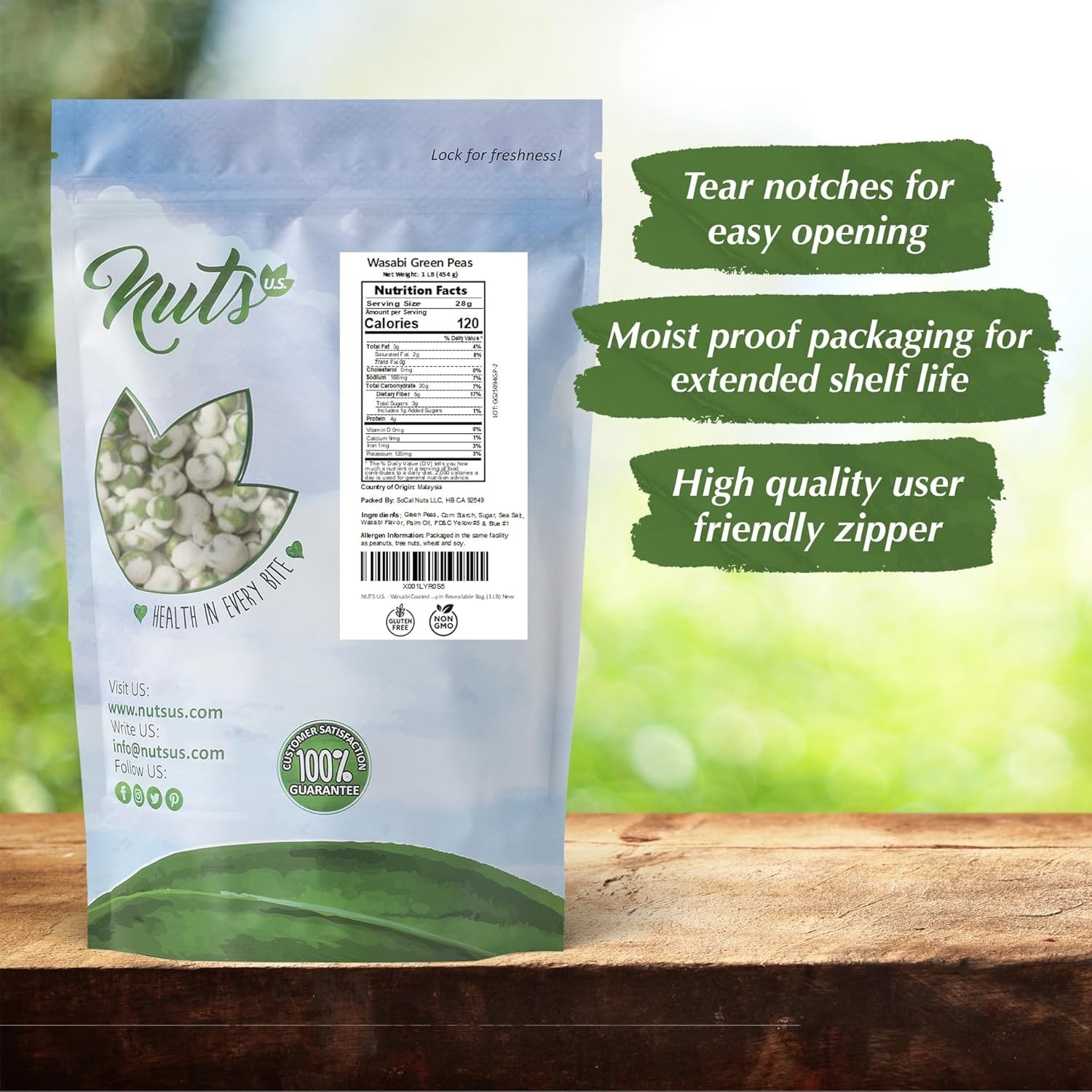 Delicious Wasabi Green Peas – 48oz Crunchy Snack in Resealable Bag